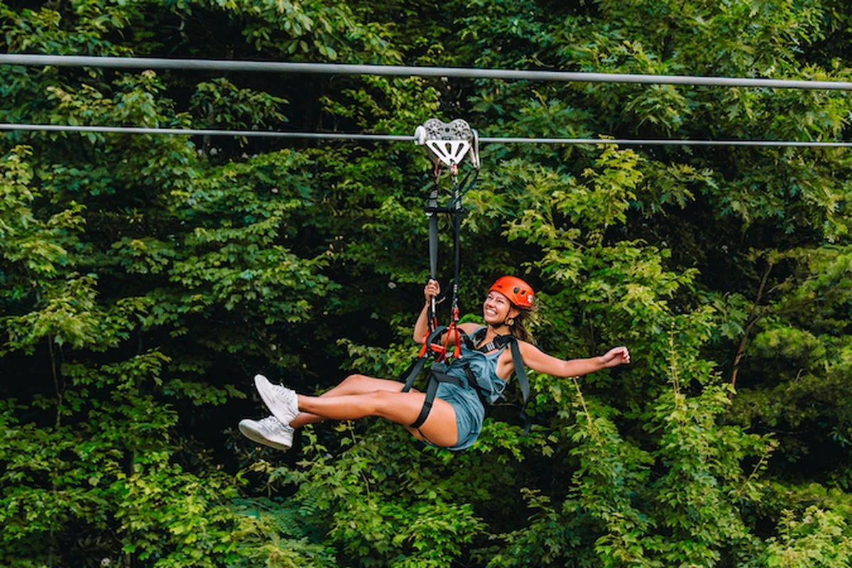 Woman ziplining at Ober Gatlinburg, Tennessee