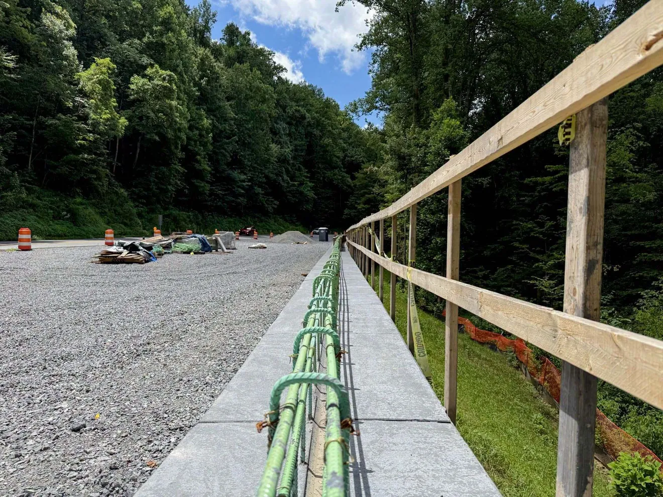 parking area under construction at laurel falls trail head great smoky mountains